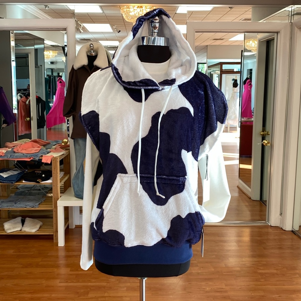 Blue and white hoodie with mock neck